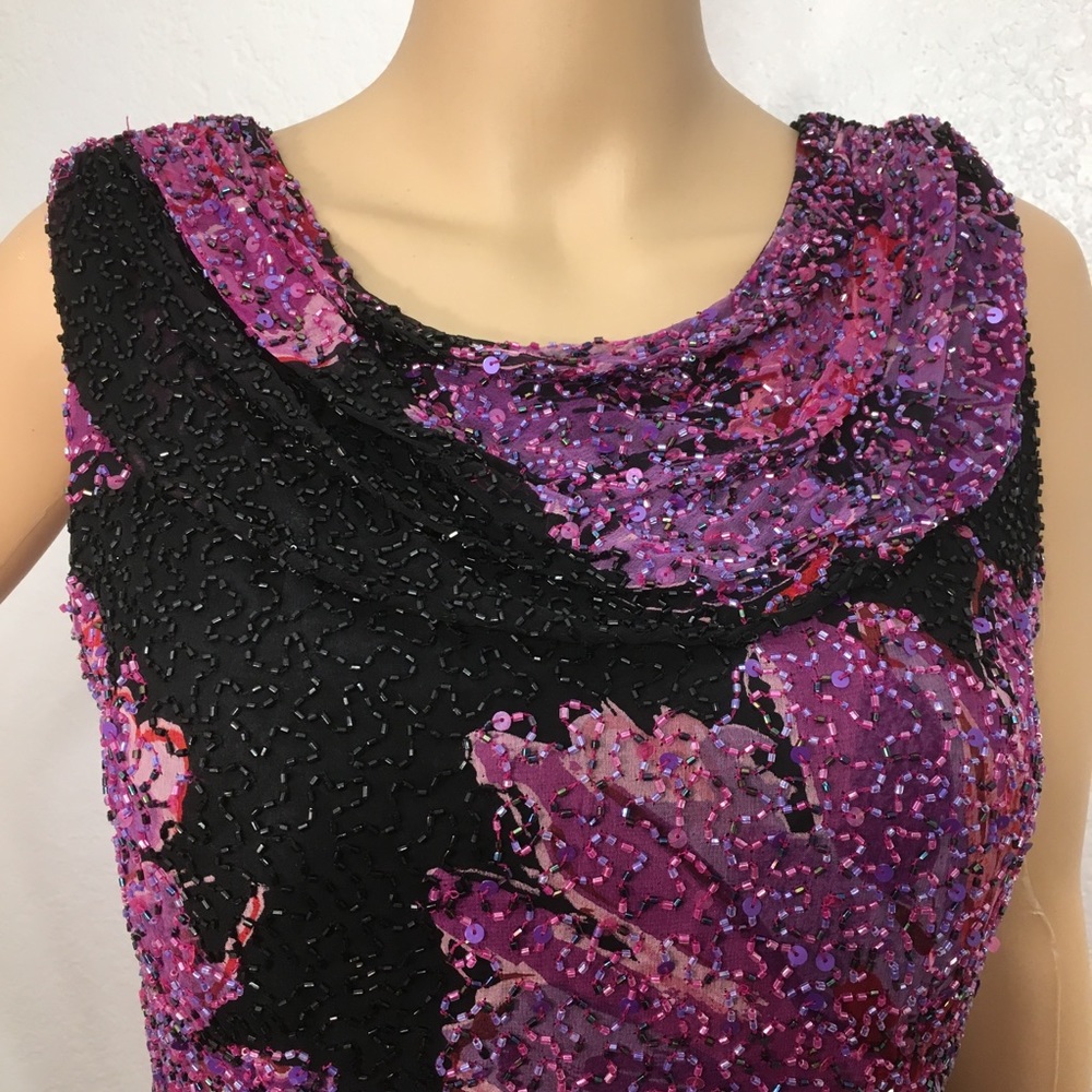 Sean Collection Purple Beaded Silk Top with Low Back - Picture 2 of 8
